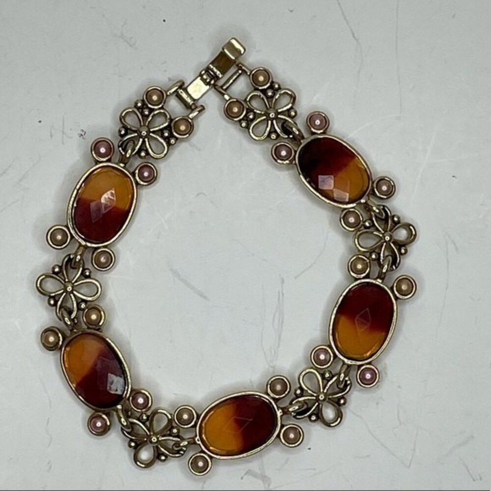Monet Bracelet Gold Tone with Duo Color Cabochons